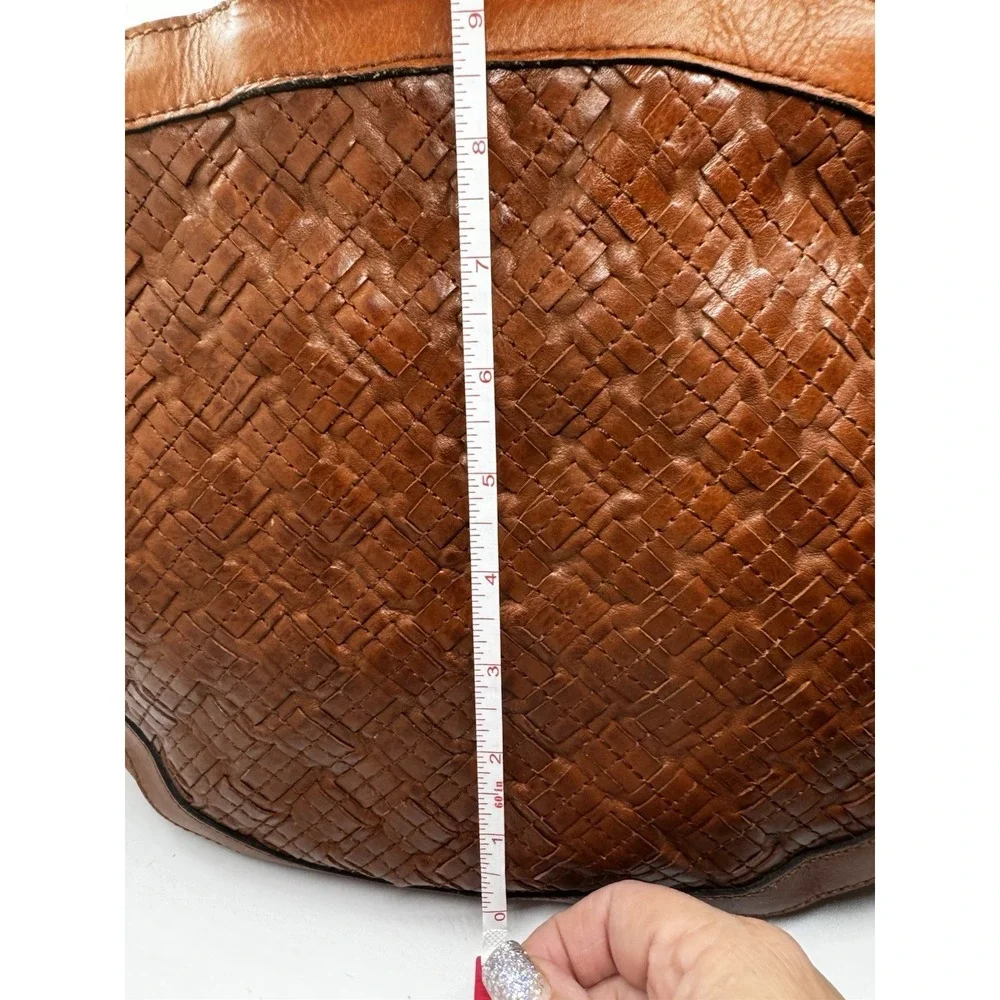 Patricia Nash Woven Leather Oliena Satchel Handbag Purse Cognac EUC PT3